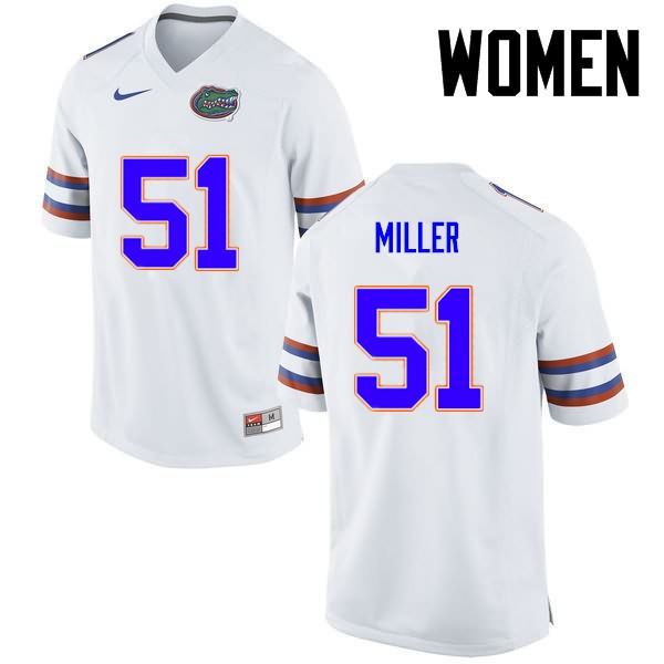 Women's NCAA Florida Gators Ventrell Miller #51 Stitched Authentic Nike White College Football Jersey QEP2065BD